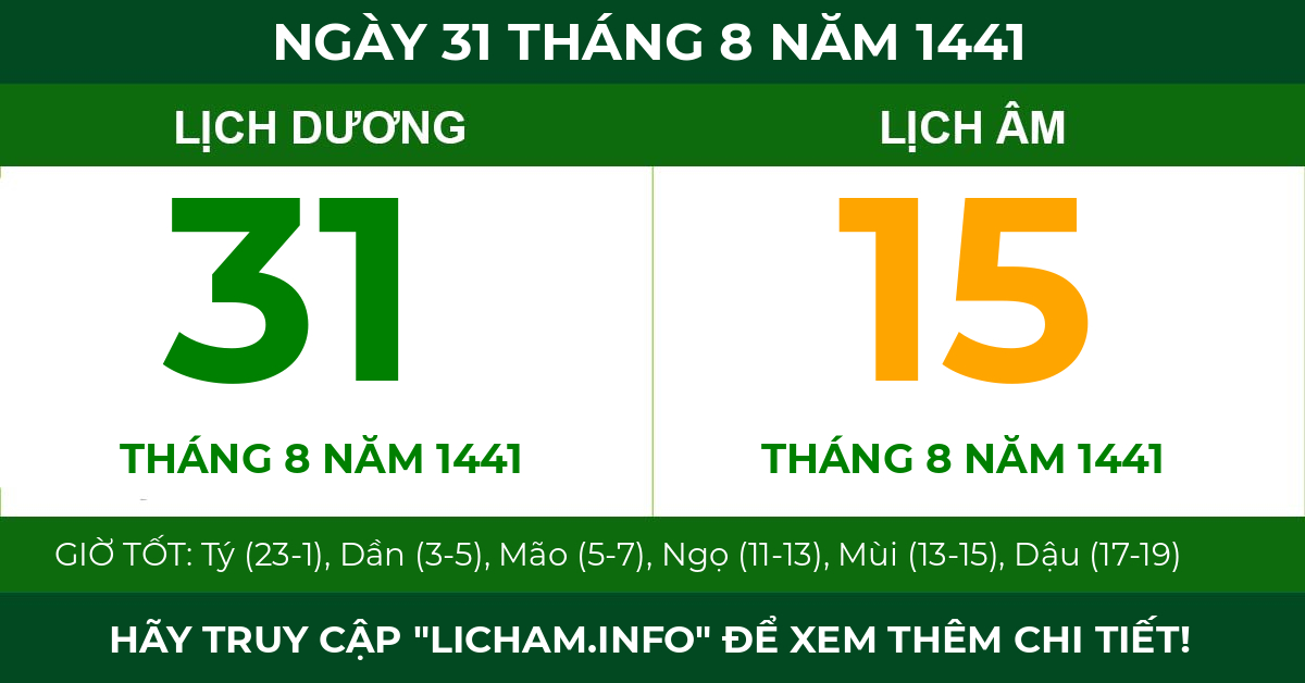 lịch âm ngày 31 tháng 8 năm 1441