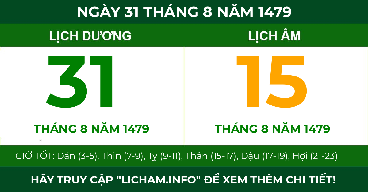 lịch âm ngày 31 tháng 8 năm 1479