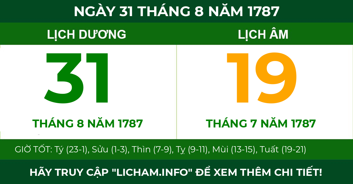 lịch âm ngày 31 tháng 8 năm 1787