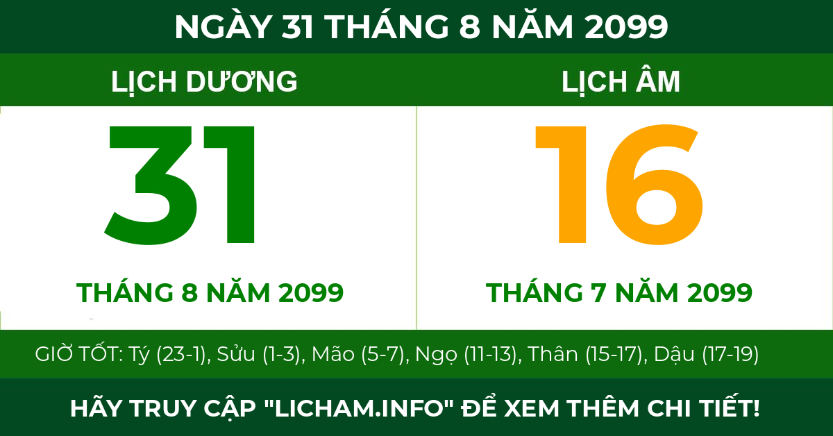 lịch âm ngày 31 tháng 8 năm 2099
