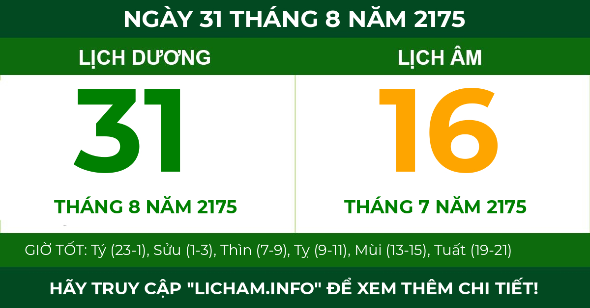lịch âm ngày 31 tháng 8 năm 2175