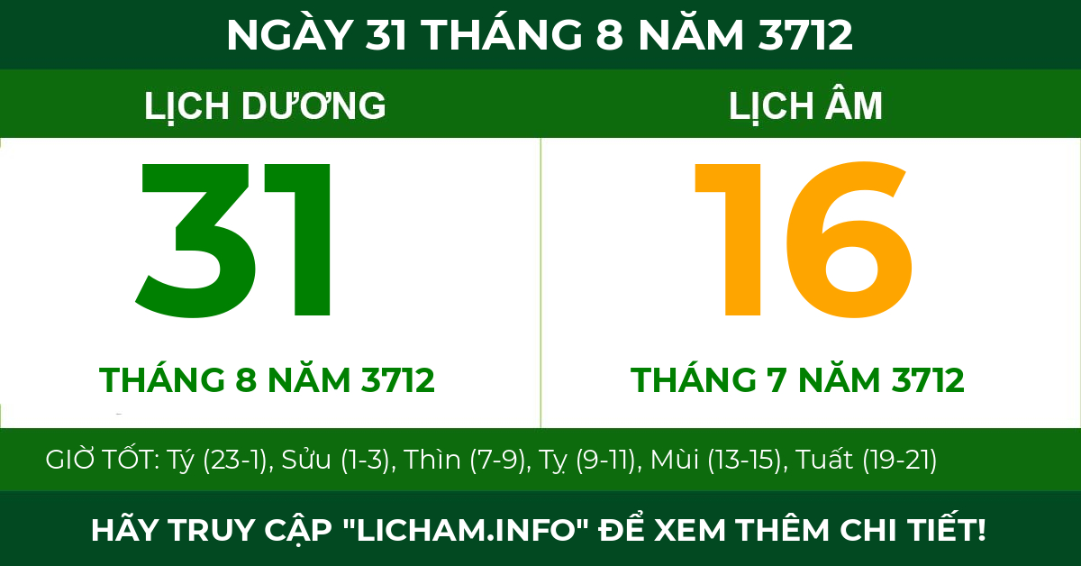 lịch âm ngày 31 tháng 8 năm 3712