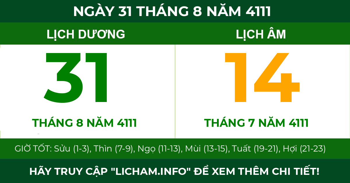 lịch âm ngày 31 tháng 8 năm 4111