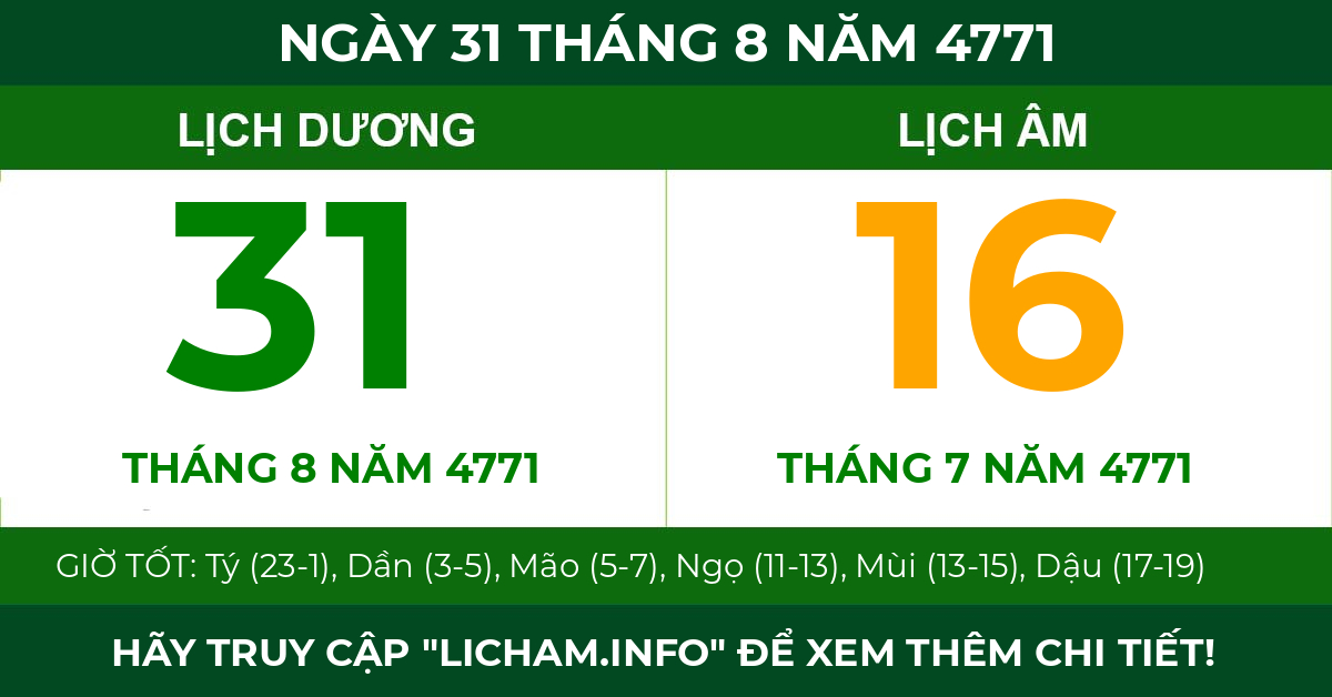 lịch âm ngày 31 tháng 8 năm 4771