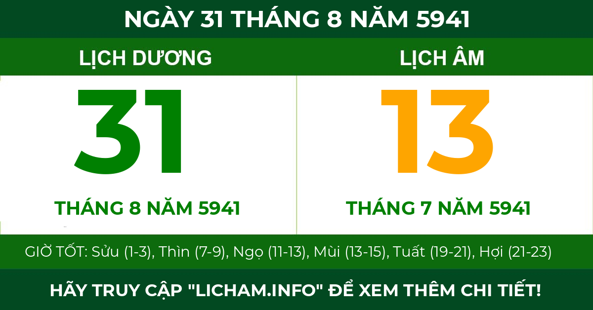lịch âm ngày 31 tháng 8 năm 5941