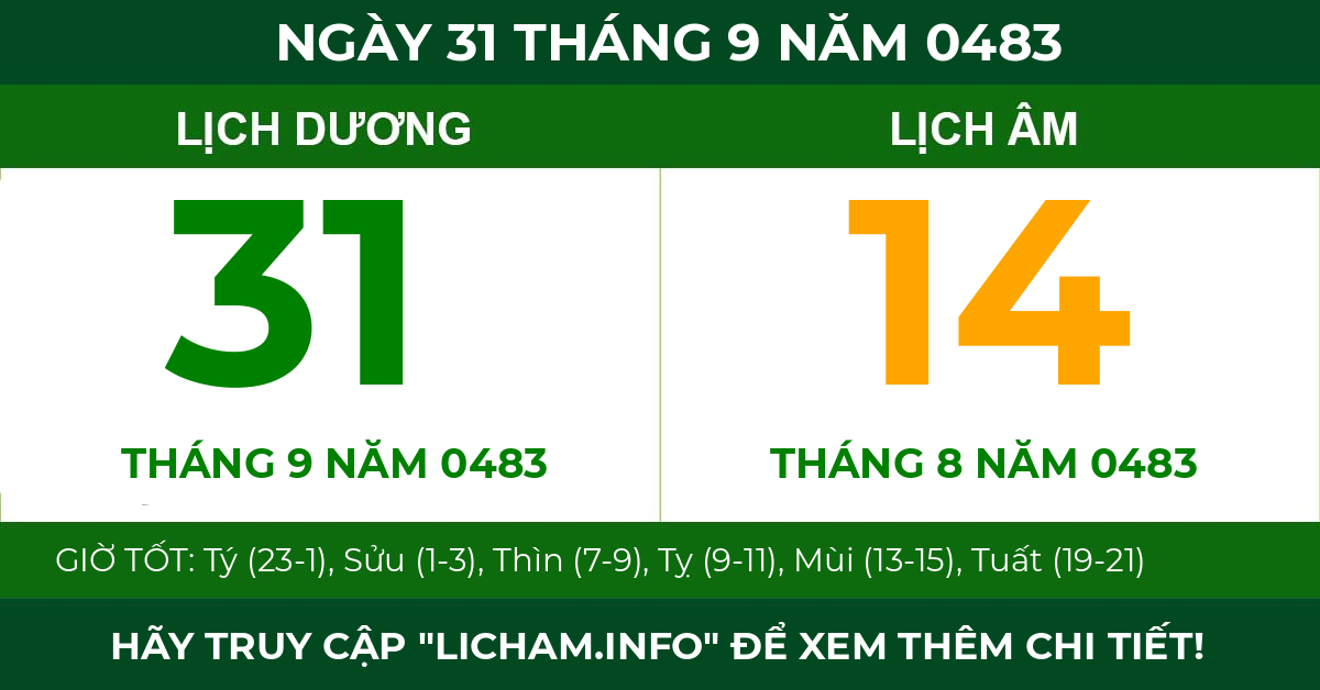 lịch âm ngày 31 tháng 9 năm 0483