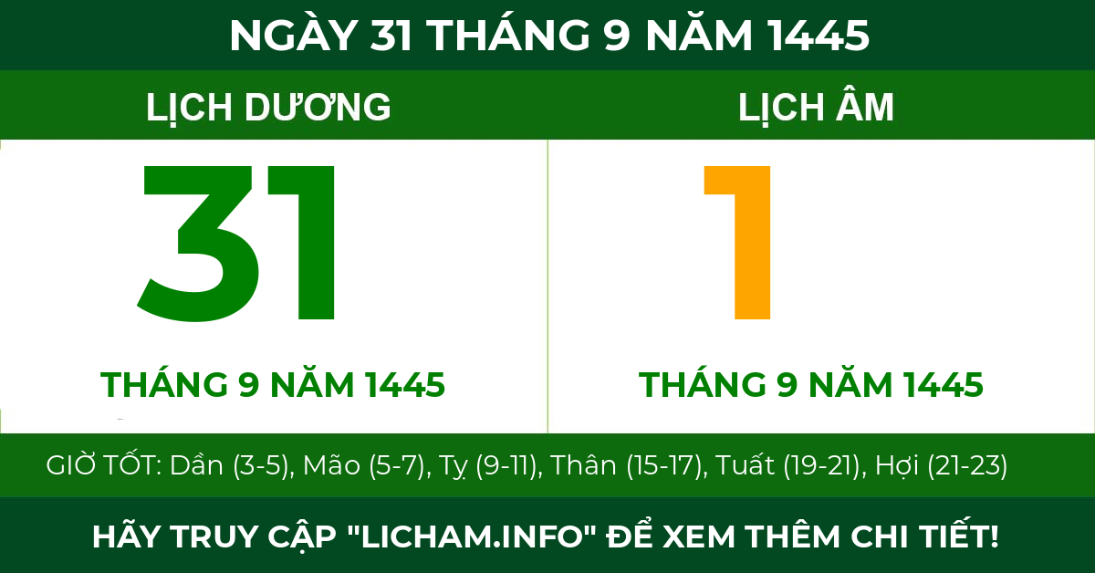 lịch âm ngày 31 tháng 9 năm 1445