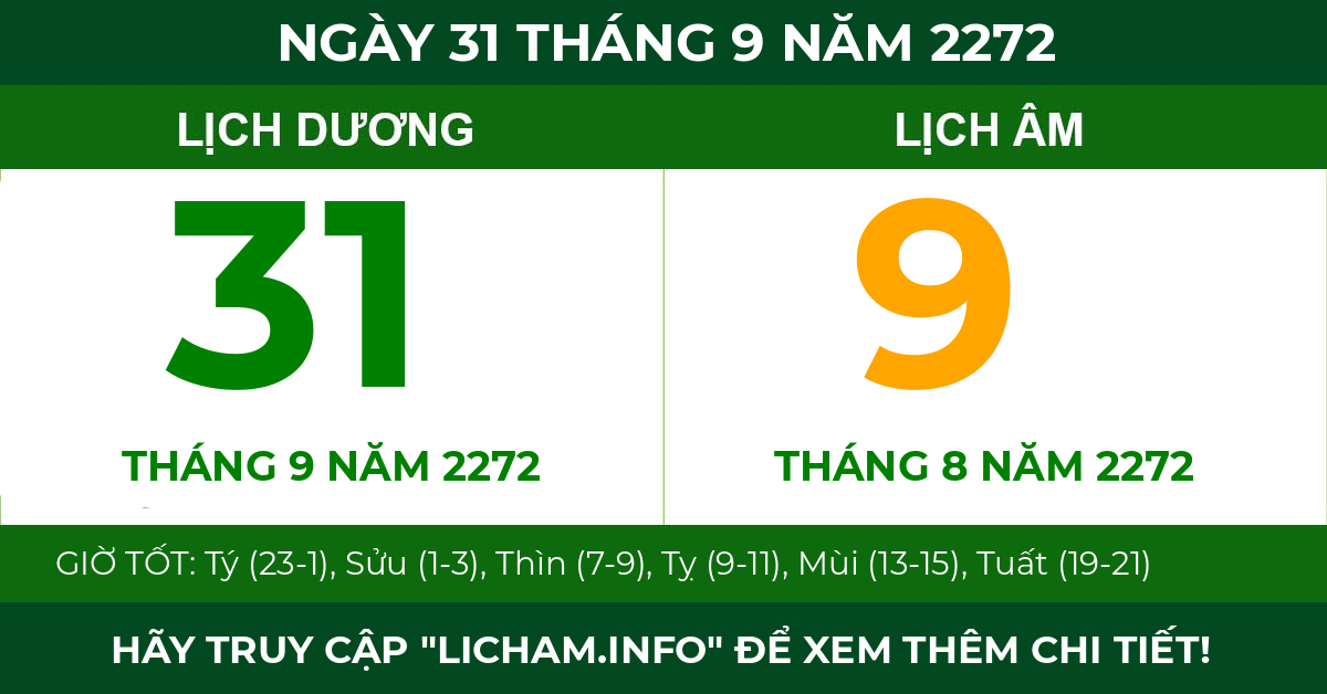 lịch âm ngày 31 tháng 9 năm 2272