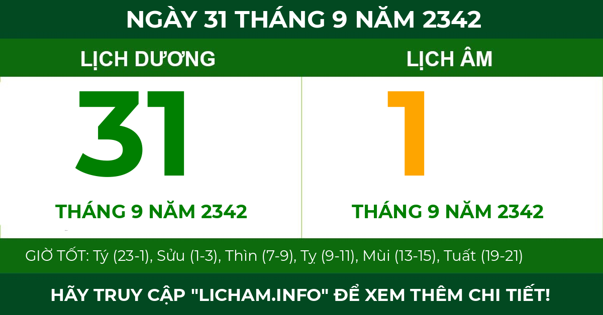 lịch âm ngày 31 tháng 9 năm 2342