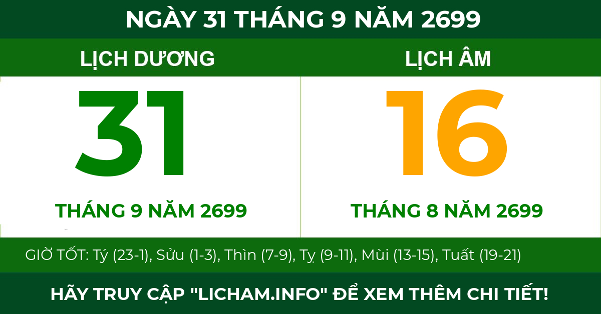 lịch âm ngày 31 tháng 9 năm 2699