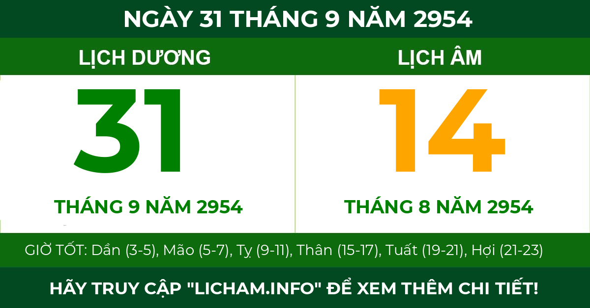 lịch âm ngày 31 tháng 9 năm 2954