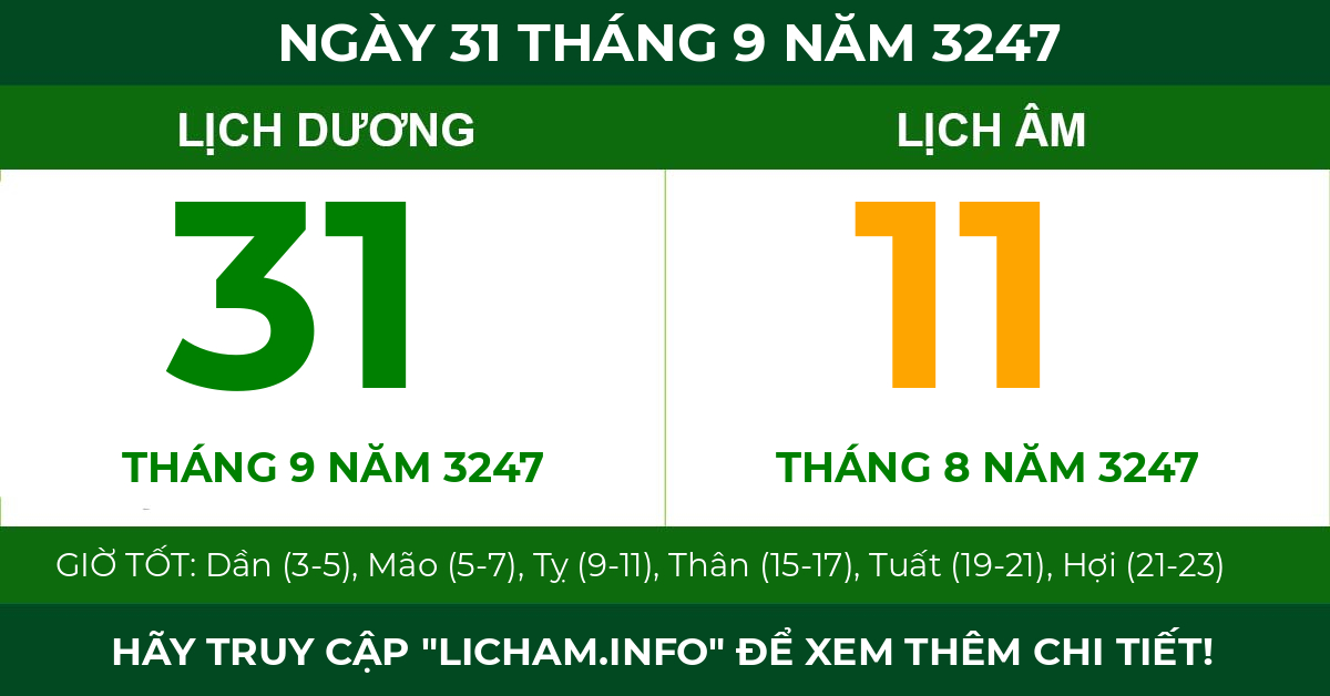 lịch âm ngày 31 tháng 9 năm 3247