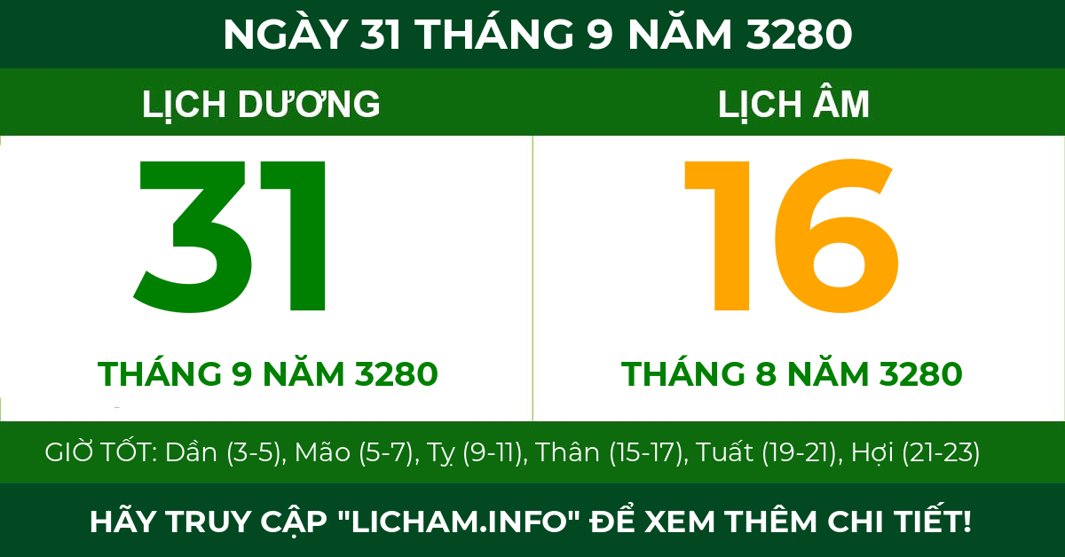 lịch âm ngày 31 tháng 9 năm 3280