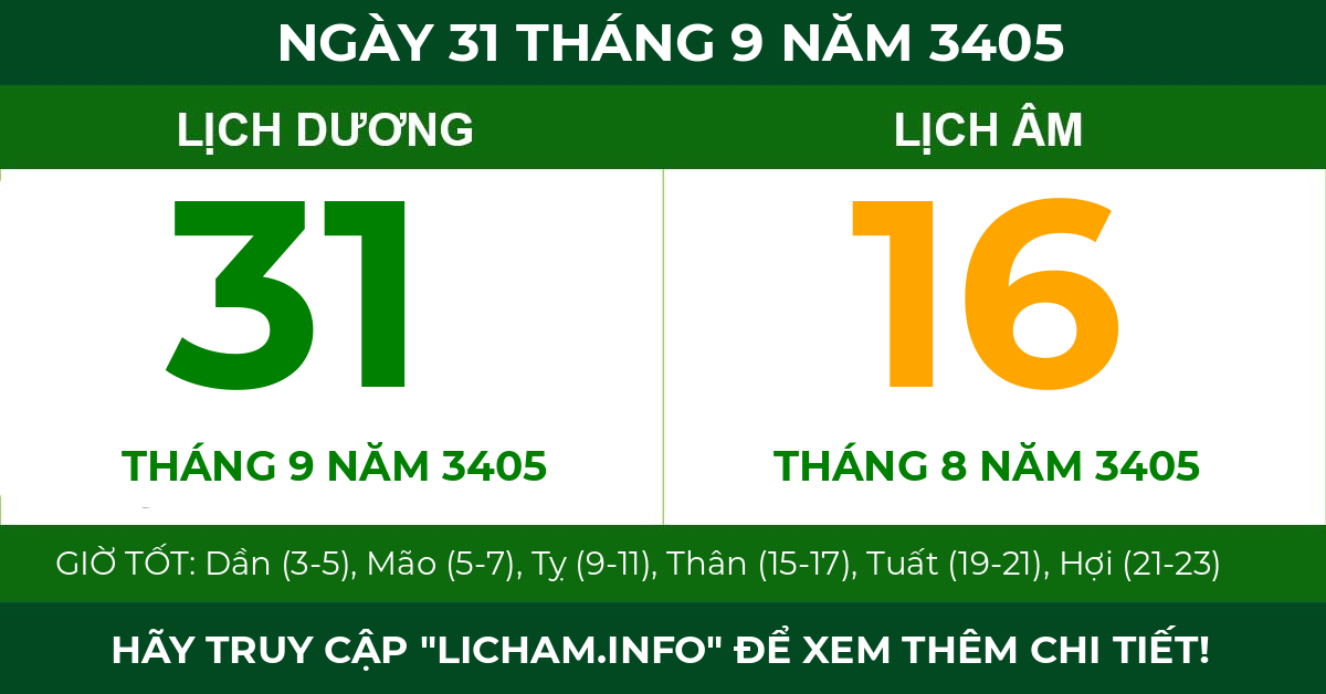lịch âm ngày 31 tháng 9 năm 3405