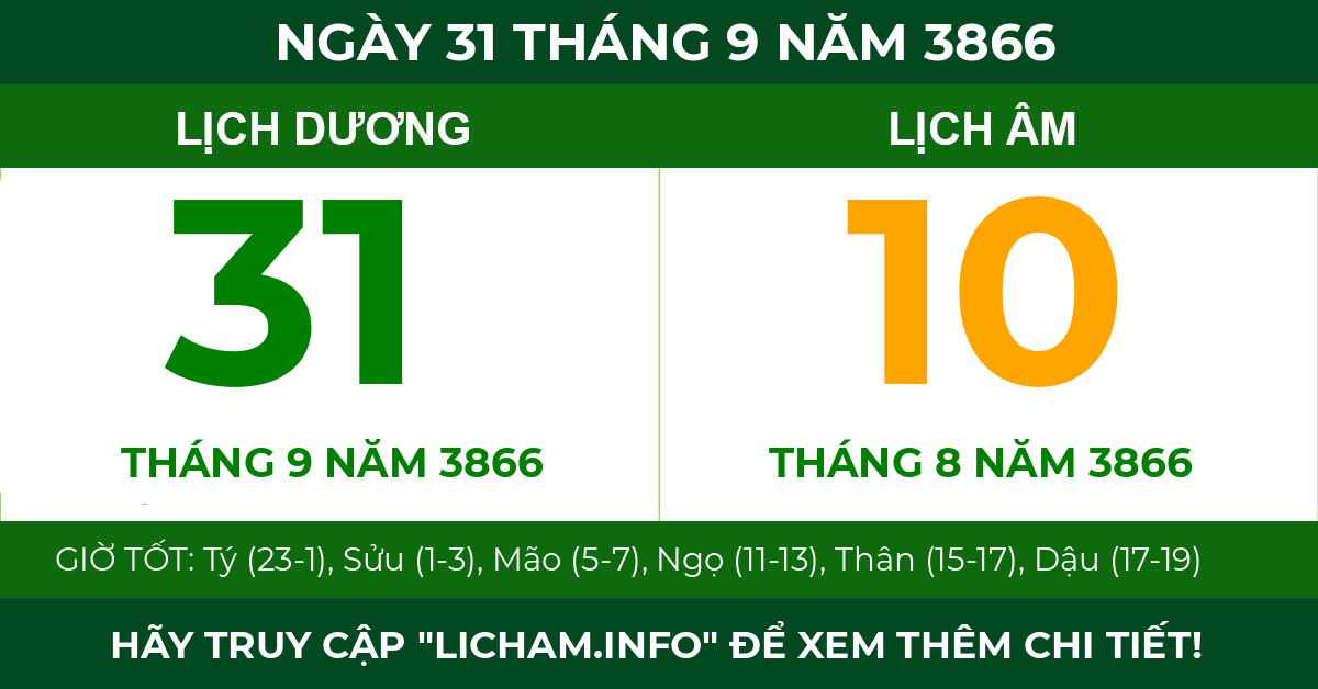 lịch âm ngày 31 tháng 9 năm 3866