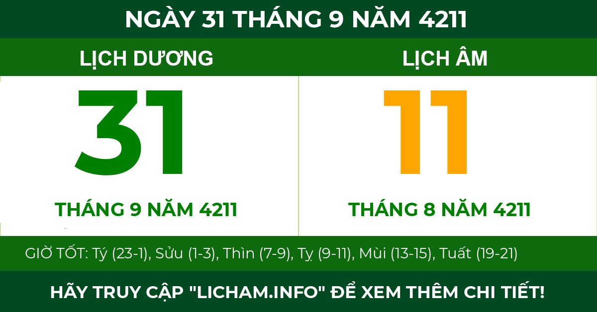 lịch âm ngày 31 tháng 9 năm 4211