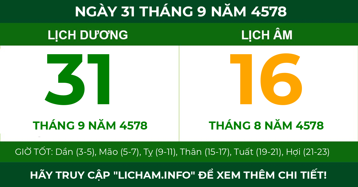 lịch âm ngày 31 tháng 9 năm 4578