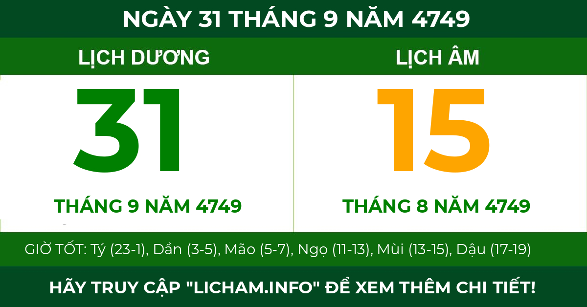 lịch âm ngày 31 tháng 9 năm 4749
