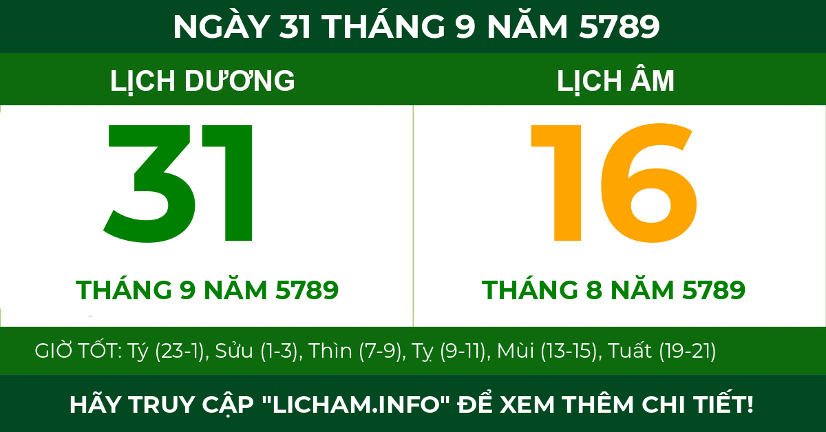 lịch âm ngày 31 tháng 9 năm 5789