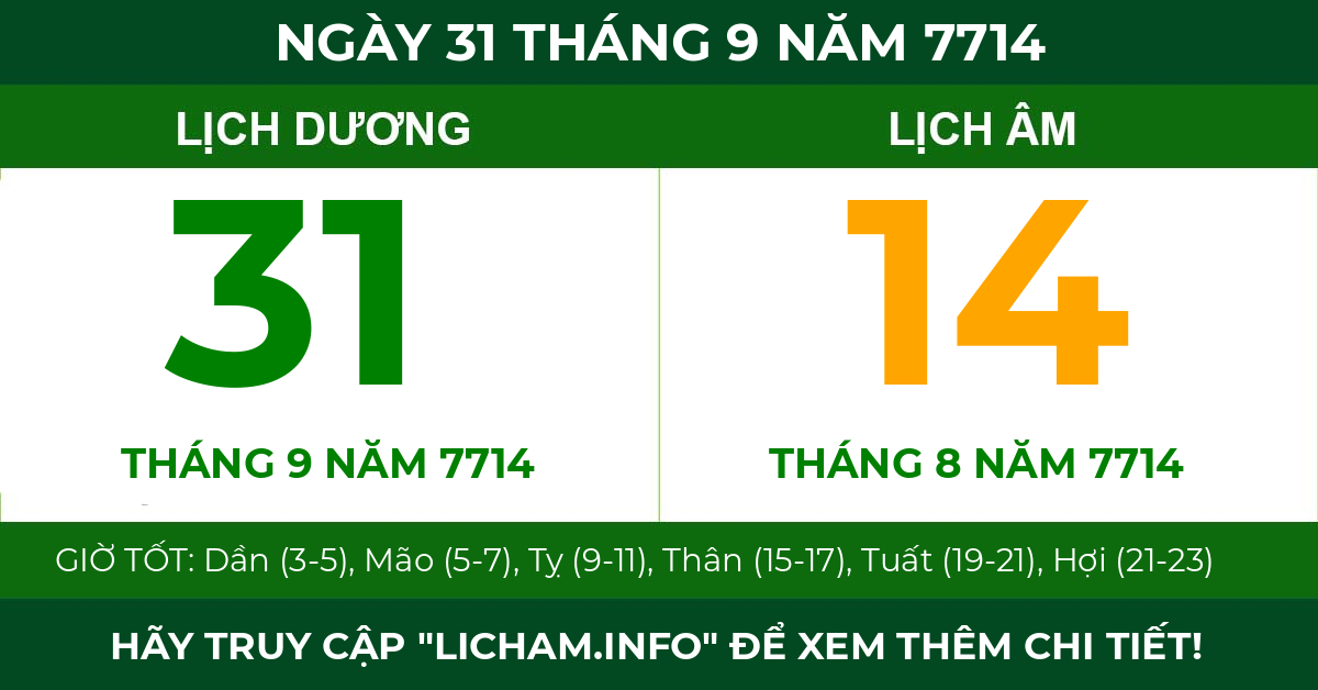 lịch âm ngày 31 tháng 9 năm 7714