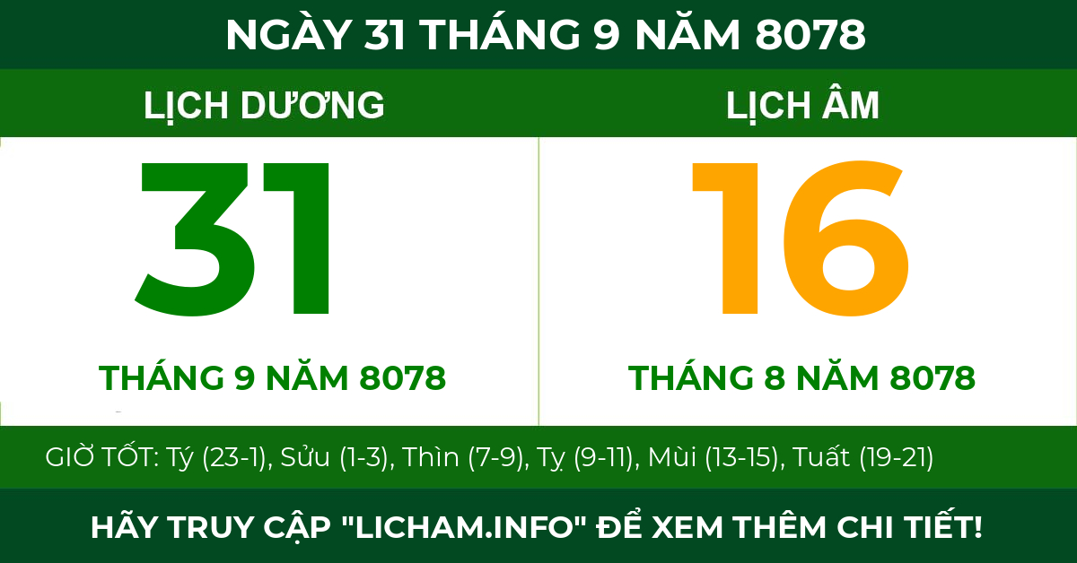 lịch âm ngày 31 tháng 9 năm 8078