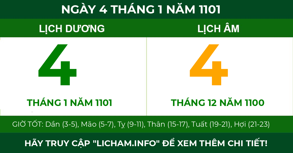 lịch âm ngày 4 tháng 1 năm 1101