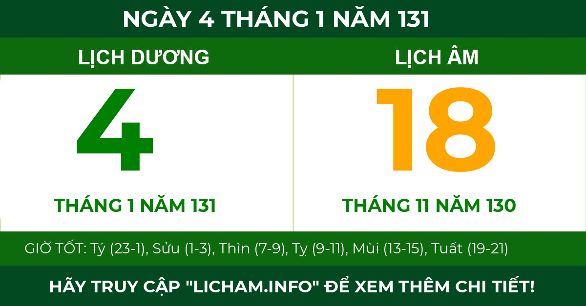 lịch âm ngày 4 tháng 1 năm 131