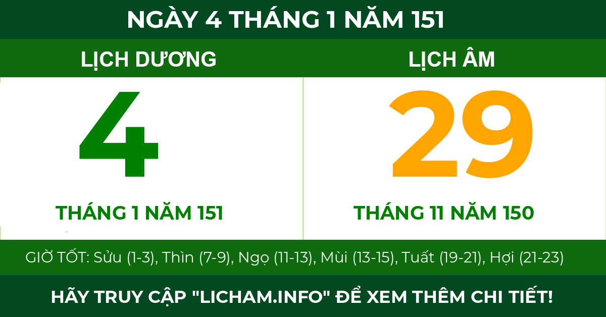 lịch âm ngày 4 tháng 1 năm 151