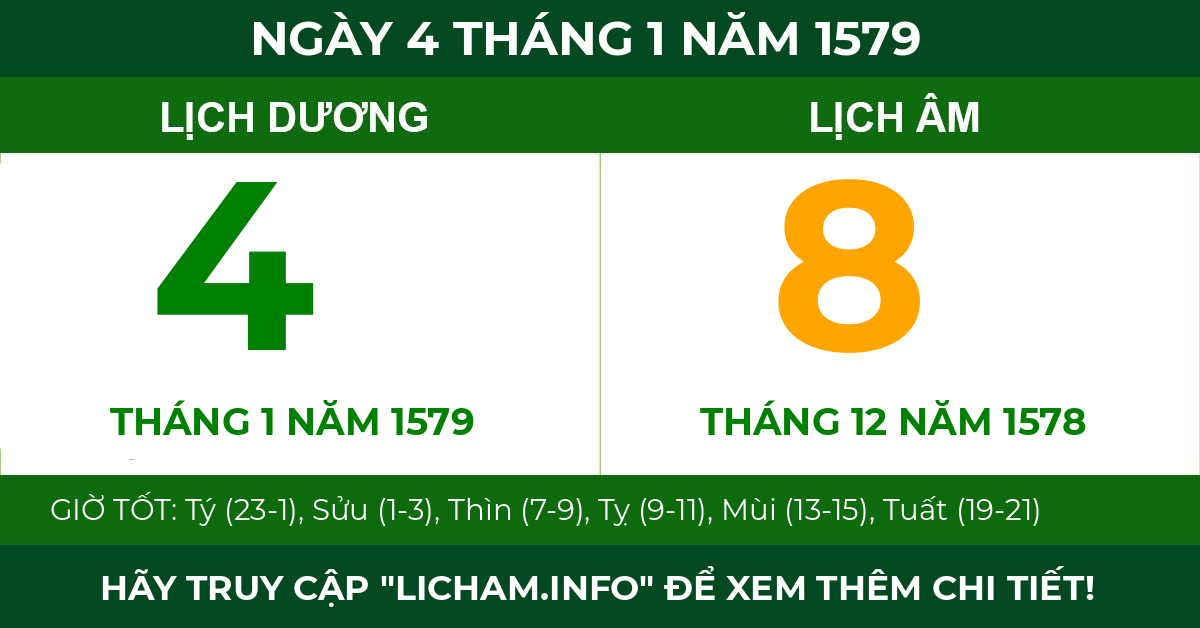 lịch âm ngày 4 tháng 1 năm 1579