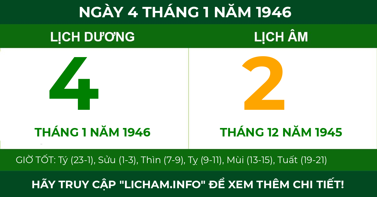 lịch âm ngày 4 tháng 1 năm 1946