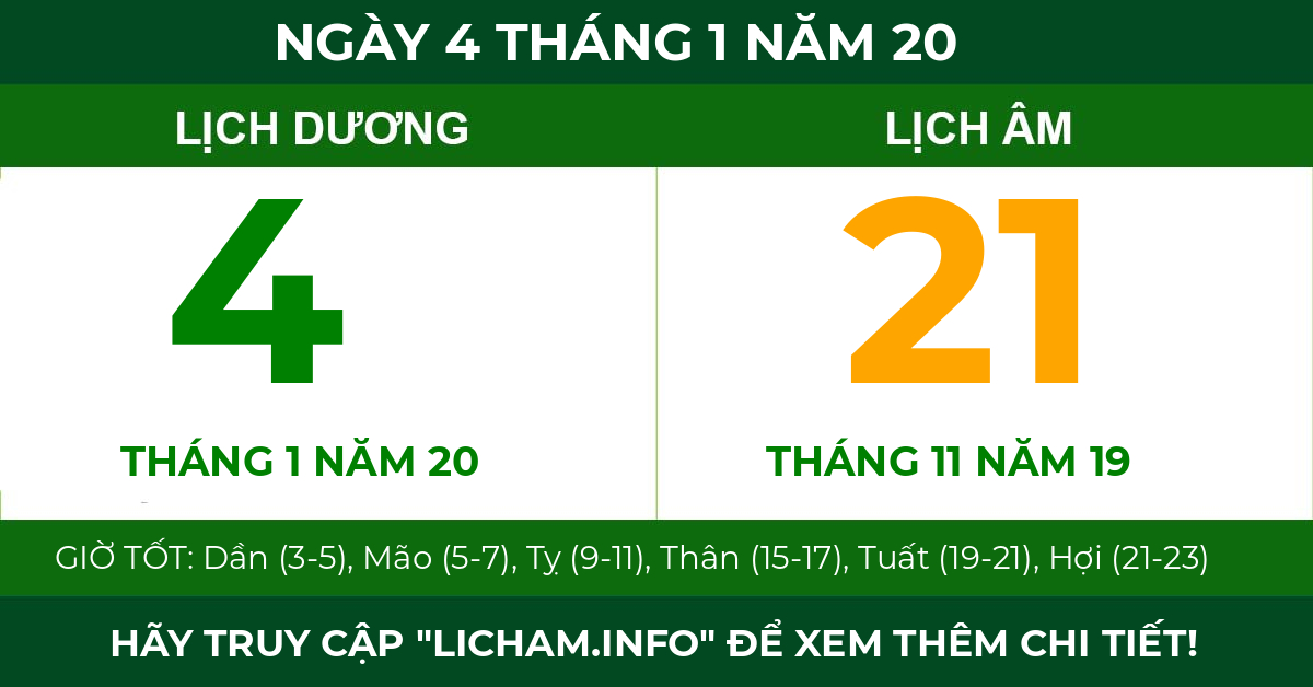 lịch âm ngày 4 tháng 1 năm 20