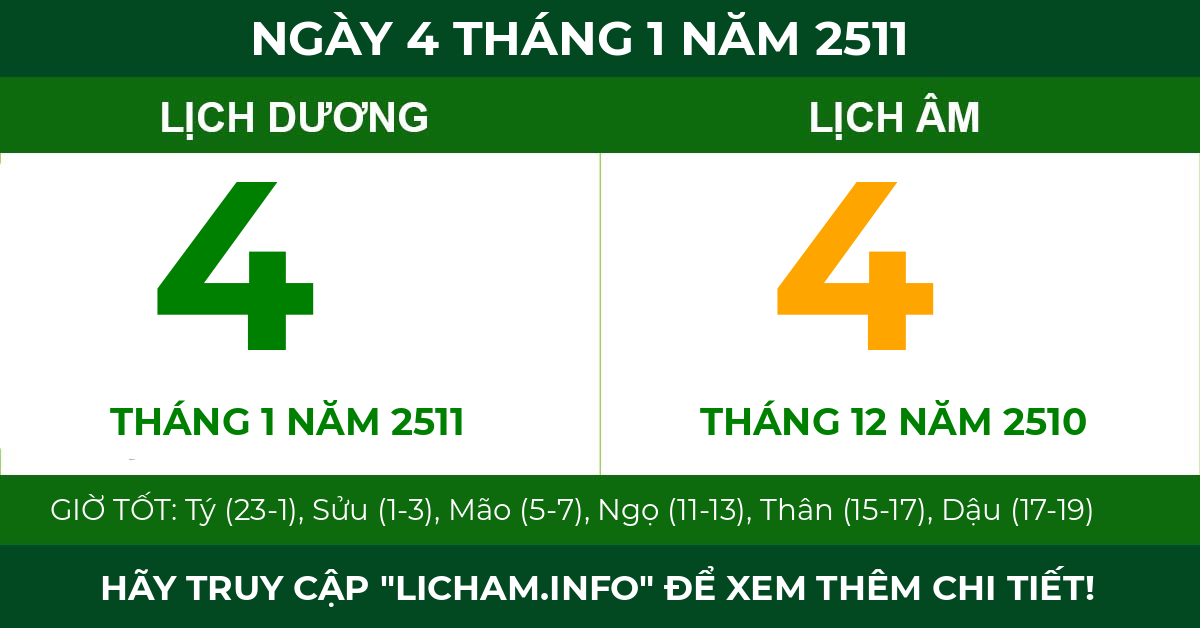 lịch âm ngày 4 tháng 1 năm 2511