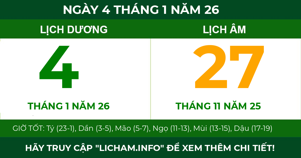 lịch âm ngày 4 tháng 1 năm 26