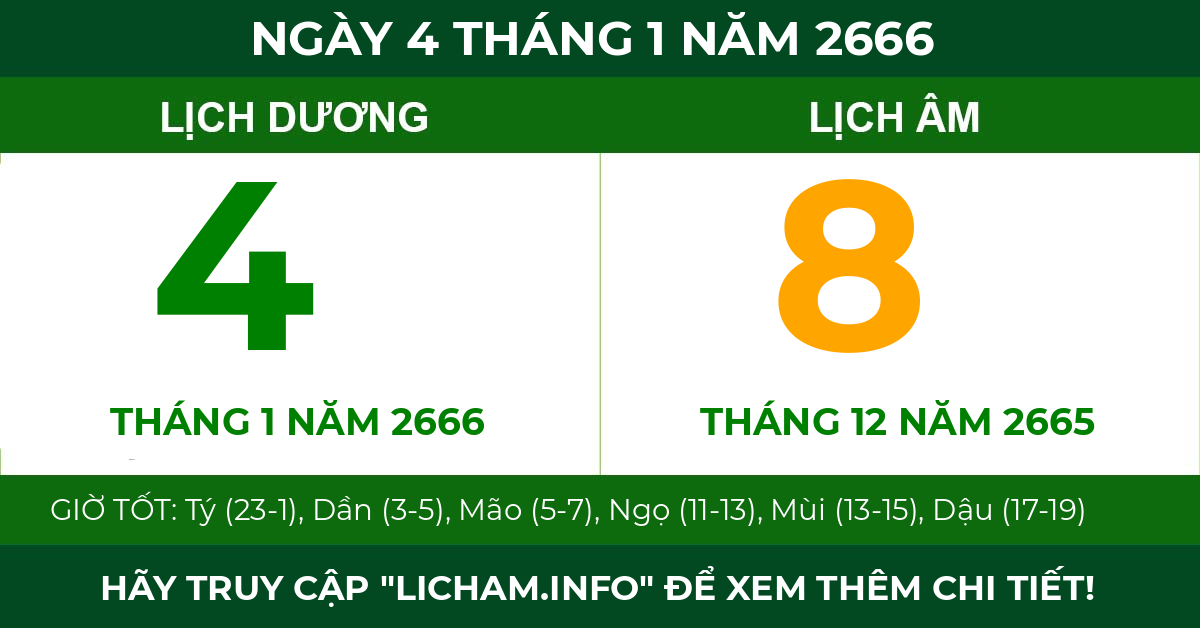 lịch âm ngày 4 tháng 1 năm 2666