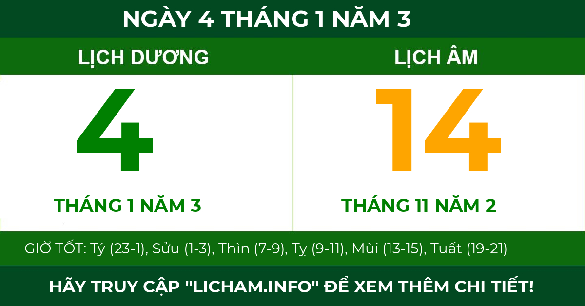 lịch âm ngày 4 tháng 1 năm 3