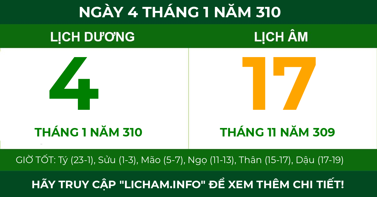 lịch âm ngày 4 tháng 1 năm 310