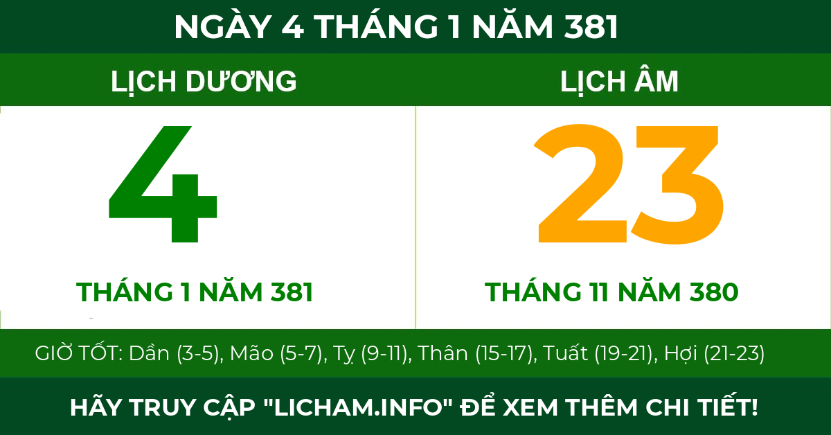 lịch âm ngày 4 tháng 1 năm 381