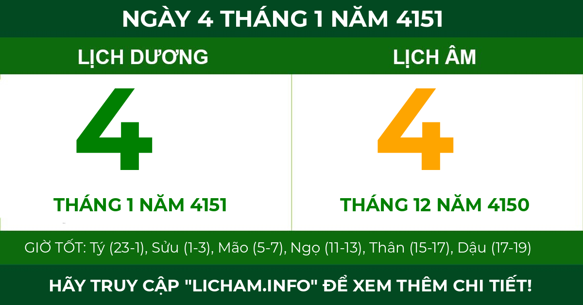 lịch âm ngày 4 tháng 1 năm 4151
