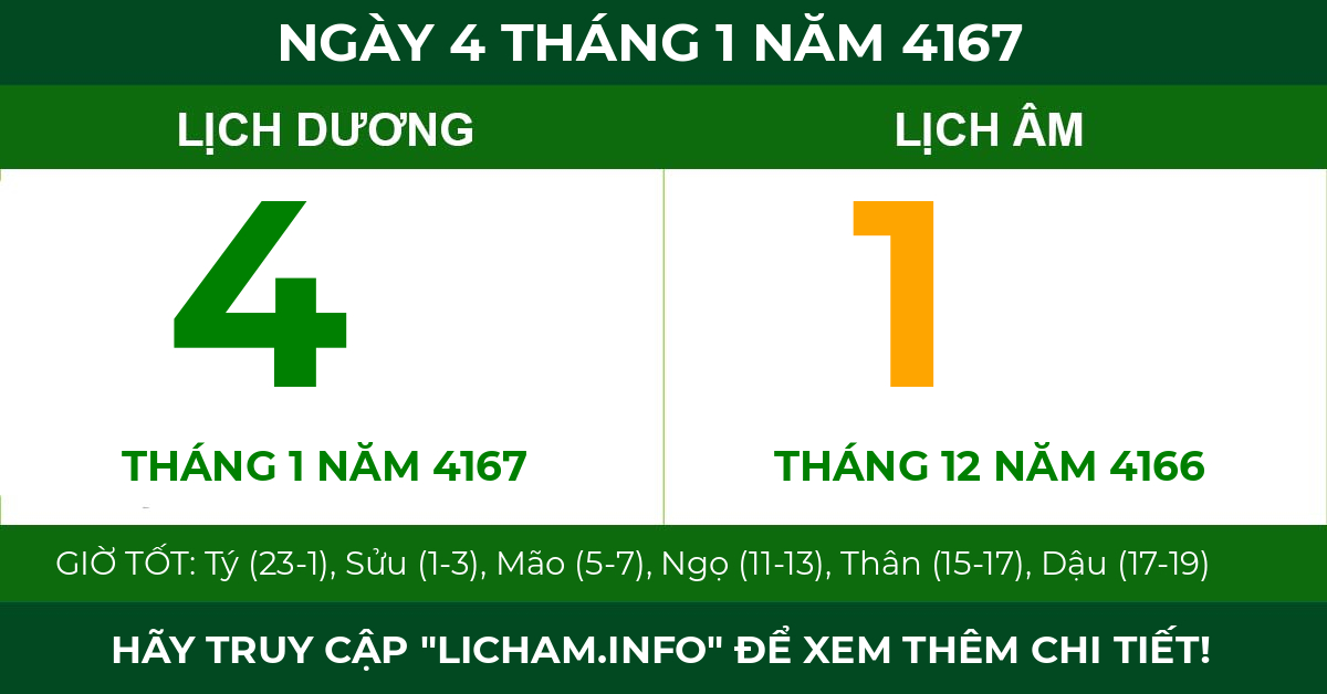 lịch âm ngày 4 tháng 1 năm 4167