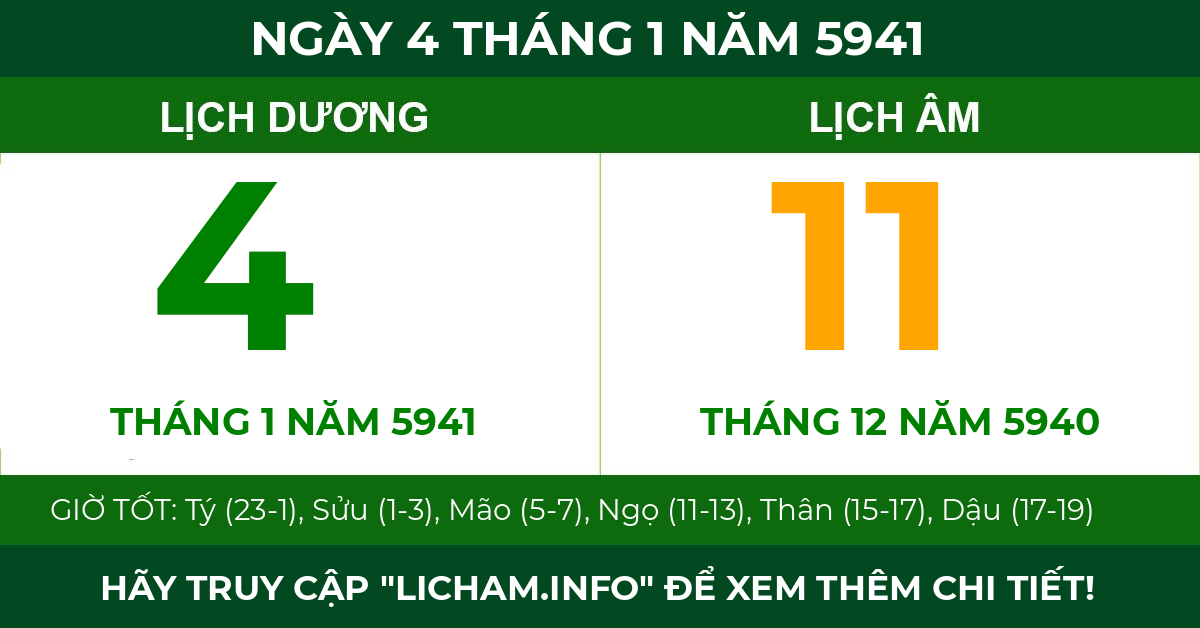 lịch âm ngày 4 tháng 1 năm 5941
