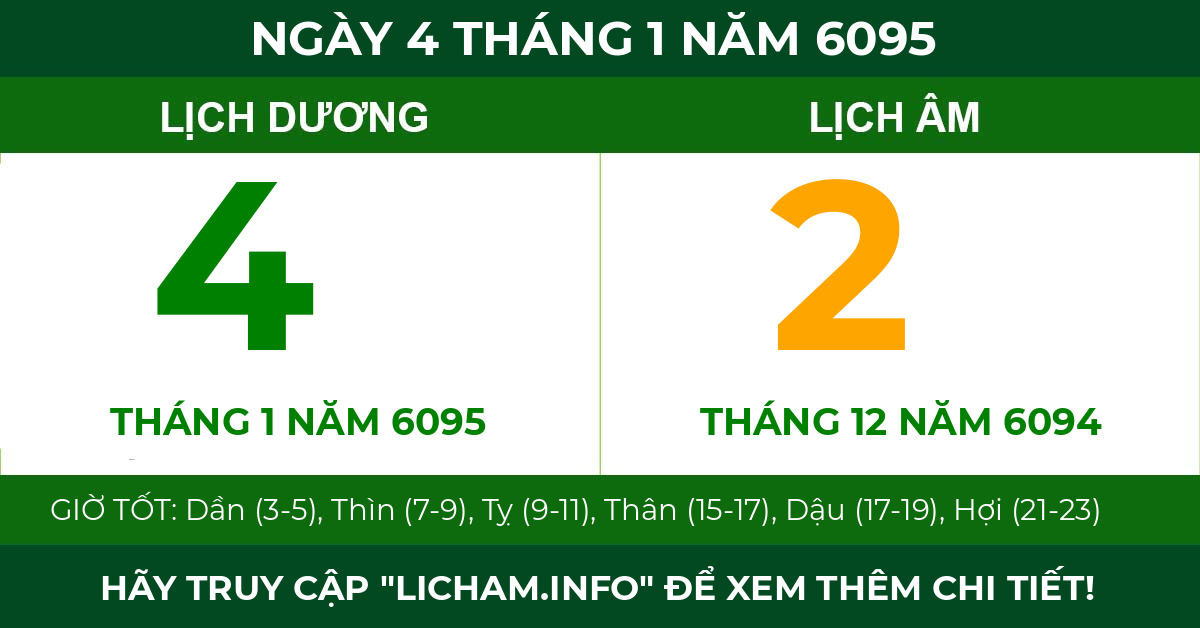 lịch âm ngày 4 tháng 1 năm 6095
