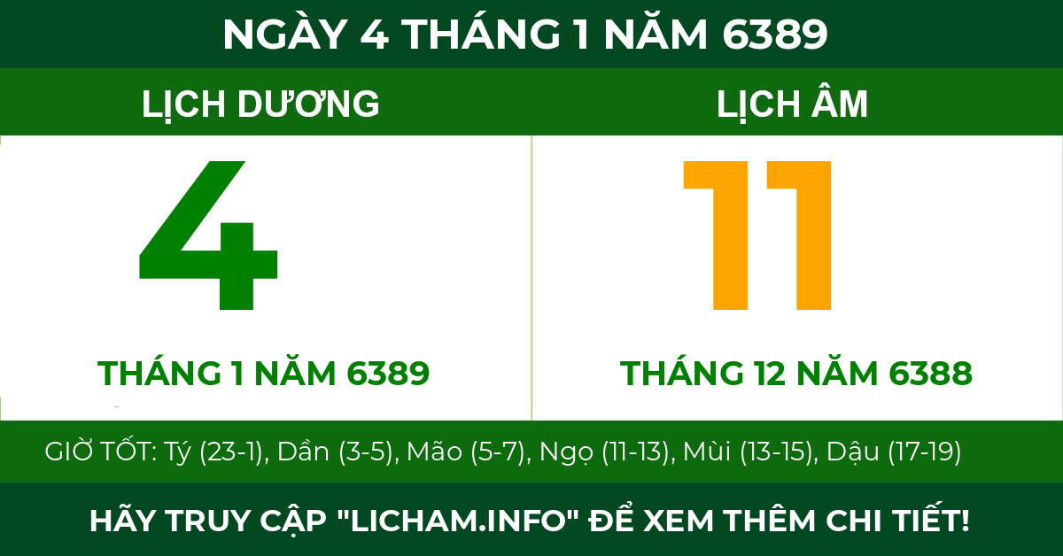 lịch âm ngày 4 tháng 1 năm 6389