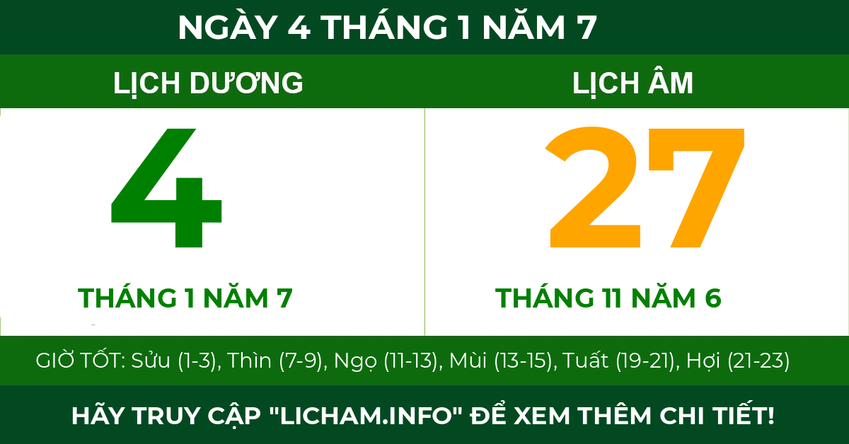 lịch âm ngày 4 tháng 1 năm 7