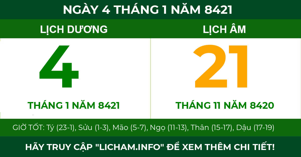 lịch âm ngày 4 tháng 1 năm 8421