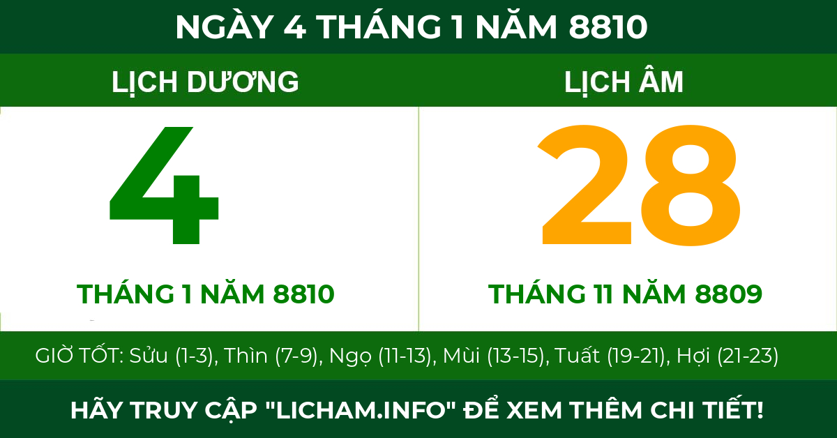 lịch âm ngày 4 tháng 1 năm 8810