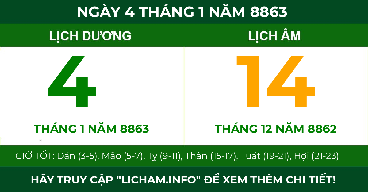 lịch âm ngày 4 tháng 1 năm 8863