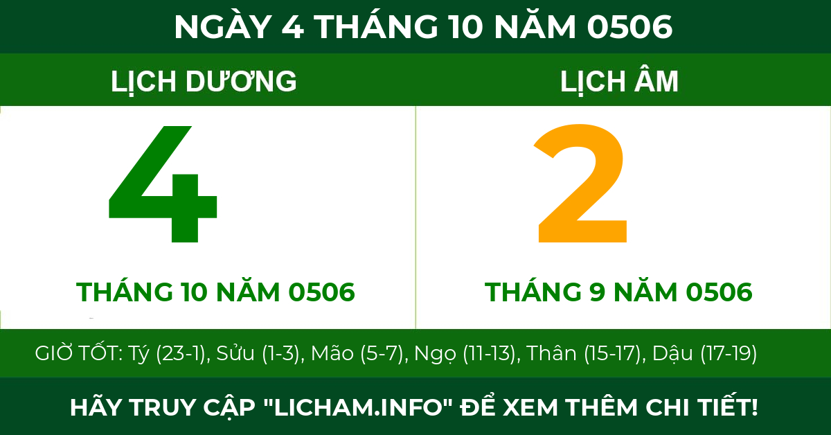 lịch âm ngày 4 tháng 10 năm 0506