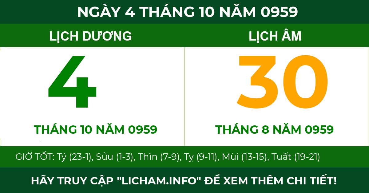 lịch âm ngày 4 tháng 10 năm 0959