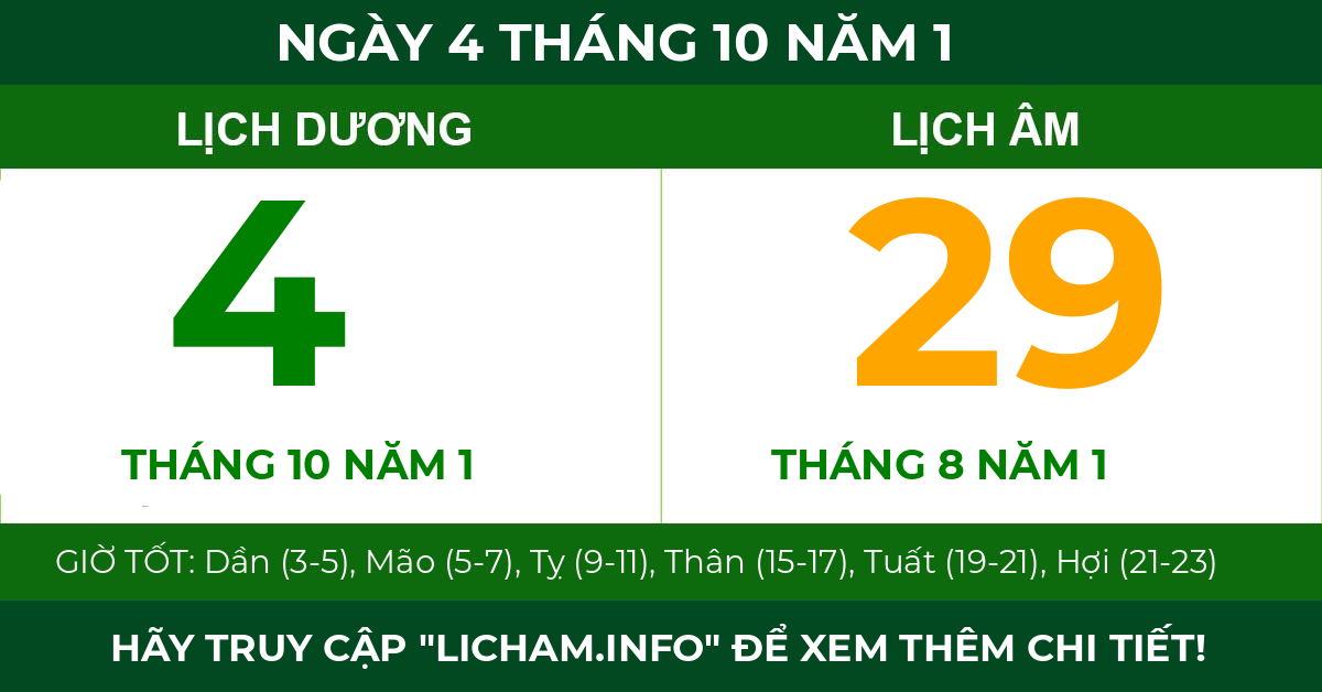 lịch âm ngày 4 tháng 10 năm 1