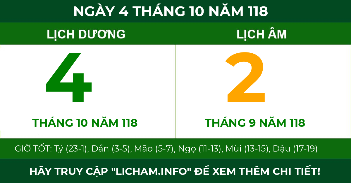 lịch âm ngày 4 tháng 10 năm 118